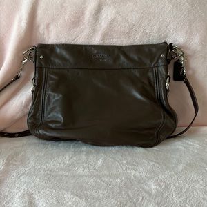 Coach Zoe hobo/crossbody bag, brown with teal inside.